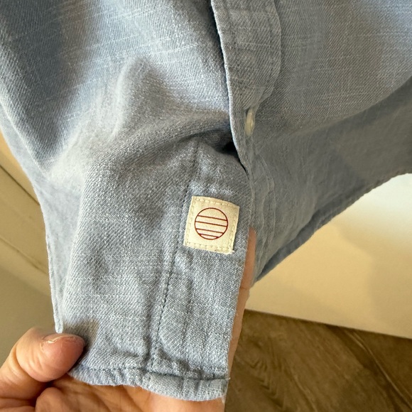 Marine Layer Stretch Salvage Chambray Blue Button Down Shirt Sz L - Picture 7 of 8
